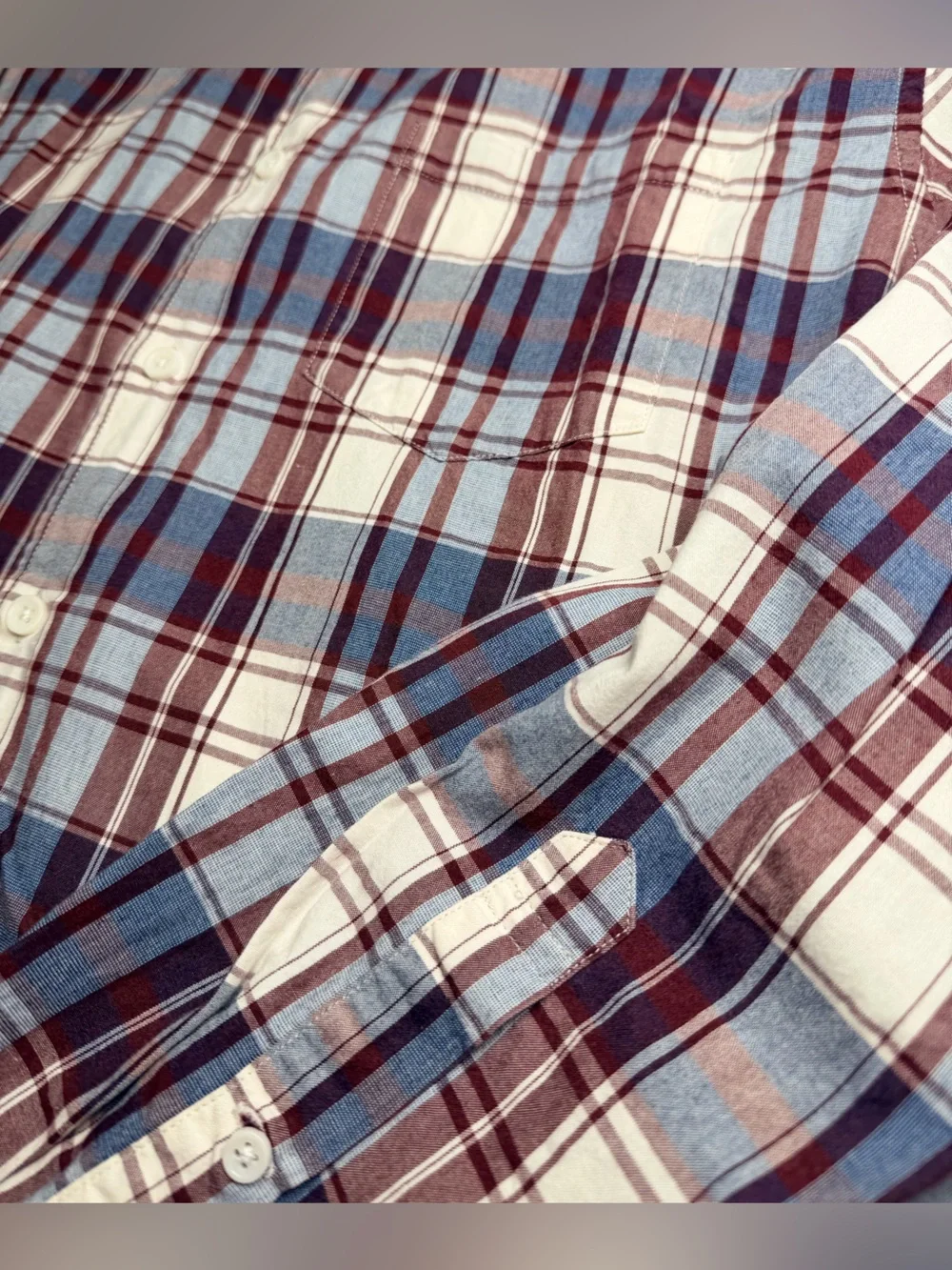 J.Crew Mens Medium Classic Fit Plaid Button Down Shirt Burgundy Blue Cotton
